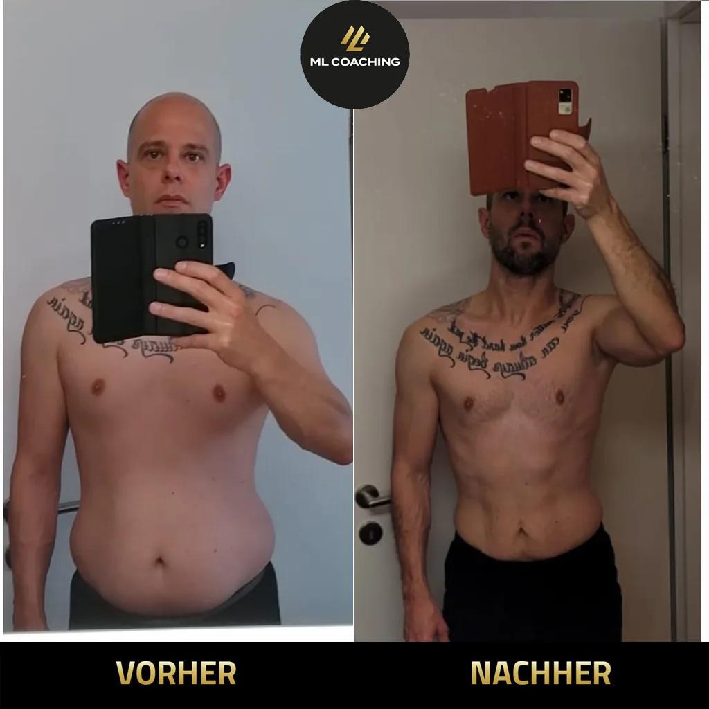 Vorher-nachher Transformation eines Head of Sales bei Marco Laterza Personal Training Zürich: Körperfett von 27,4 % auf 15,1 % in 6 Monate