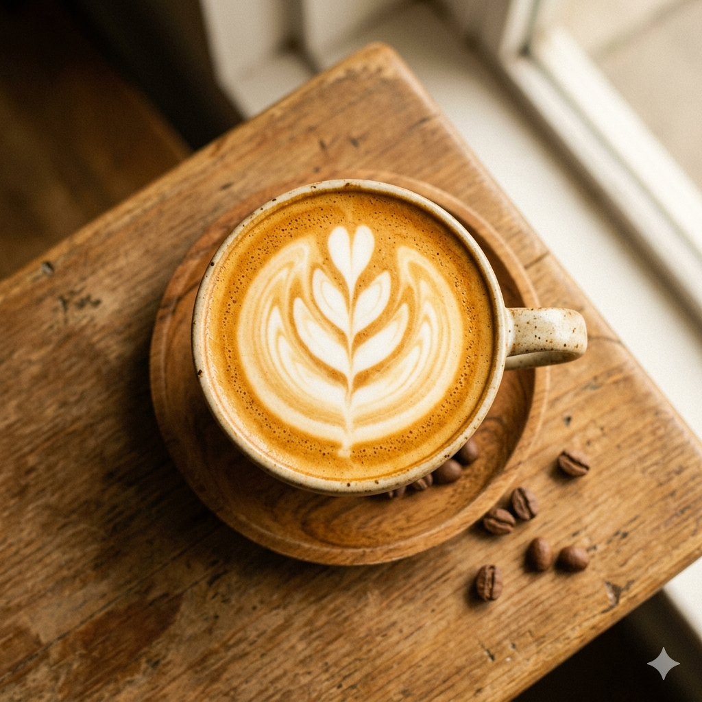 Latte art preparado con café de origen en Cob's Café
