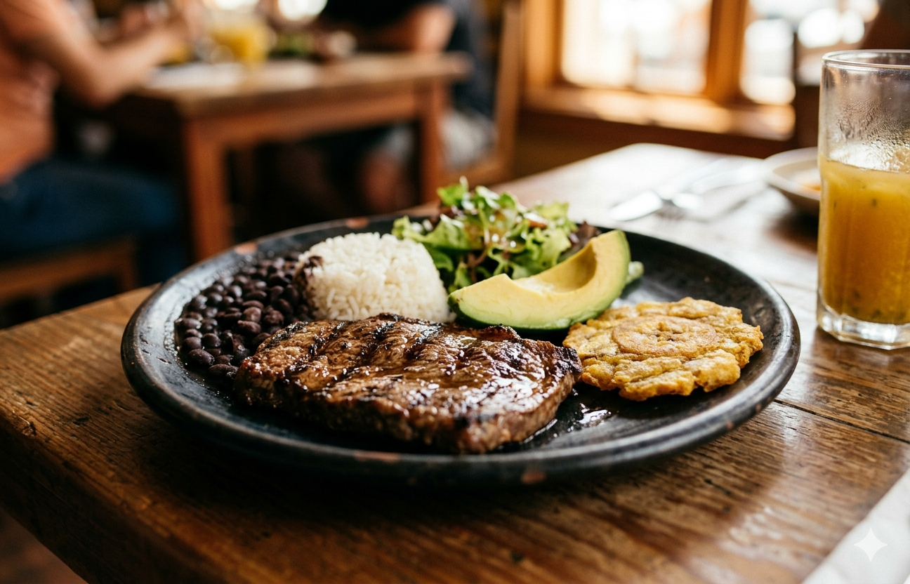 Almuerzo ejecutivo Cob's Usaquén con carne santafereña y arroz