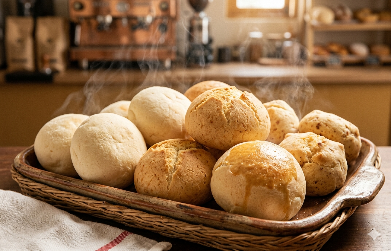 Almojábanas, pandebonos y pandeyucas recién horneados — pastelería tradicional colombiana