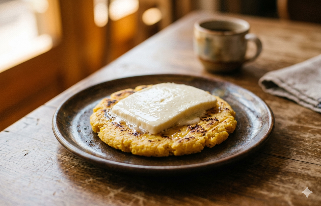 Arepa de chócolo con queso fresco, plato tradicional colombiano