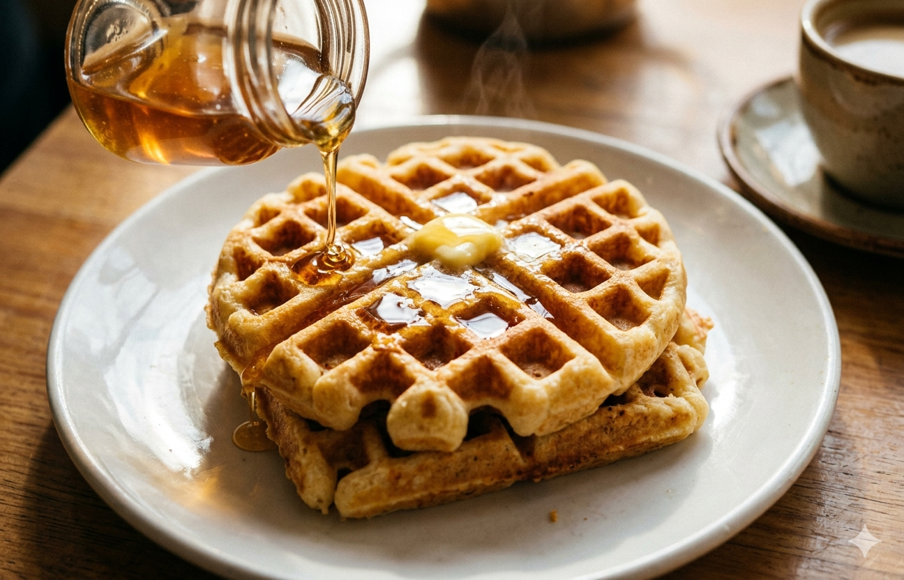 Waffles de pandeyuca dorados, especialidad de Cob's Café