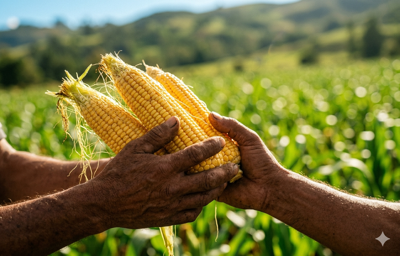 Mazorcas de maíz de chócolo seleccionadas para hornear amasijos colombianos tradicionales
